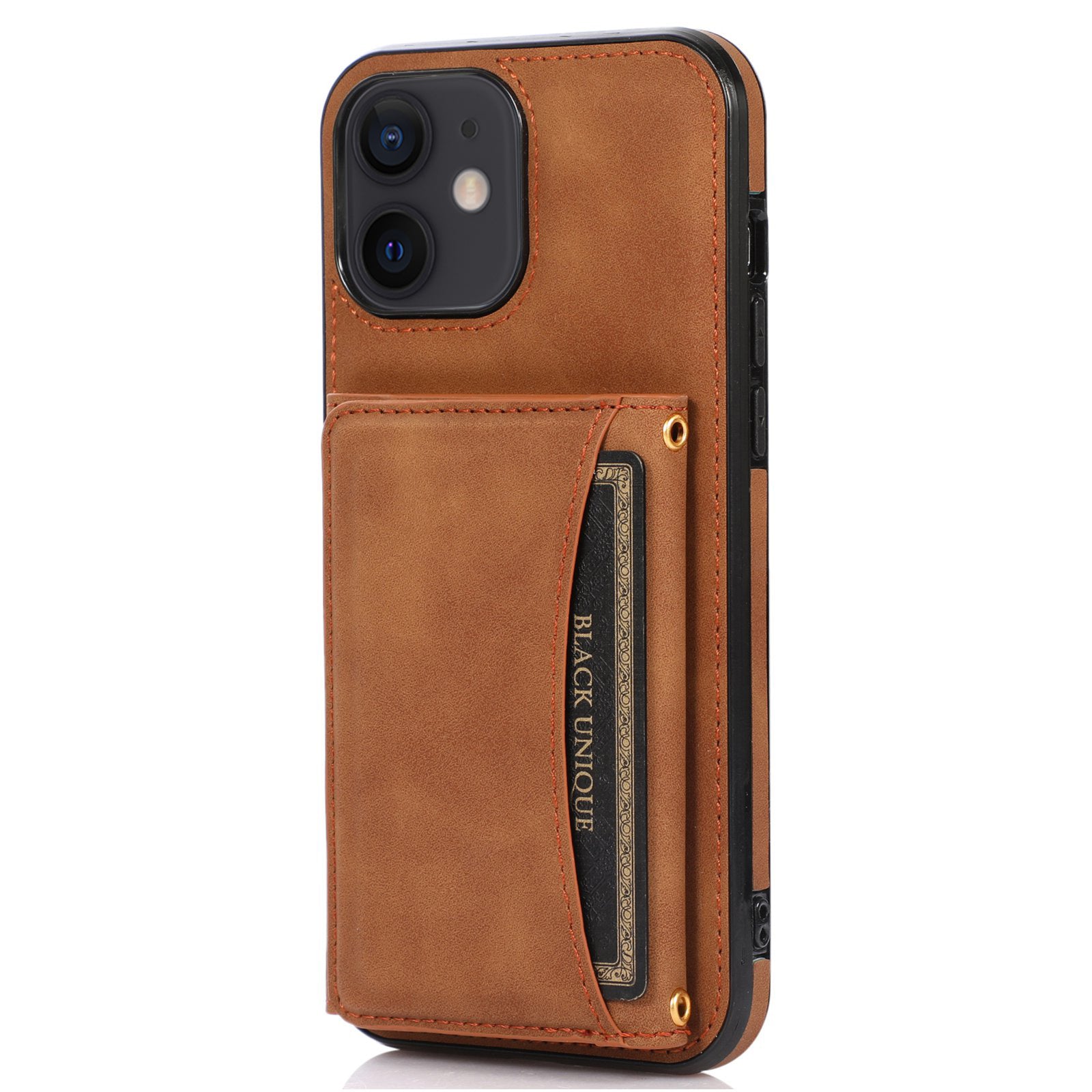 For iPhone 12 mini 5.4 inch Case Magnetic Button Tri-fold Wallet Kickstand PU Leather Coated TPU Cover - Black For iPhone 12 mini 5.4 inch Case Magnetic Button Tri-fold Wallet Kickstand PU Leather Coated TPU Cover - Black